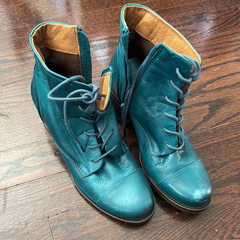 Teal Leather Ankle Boots